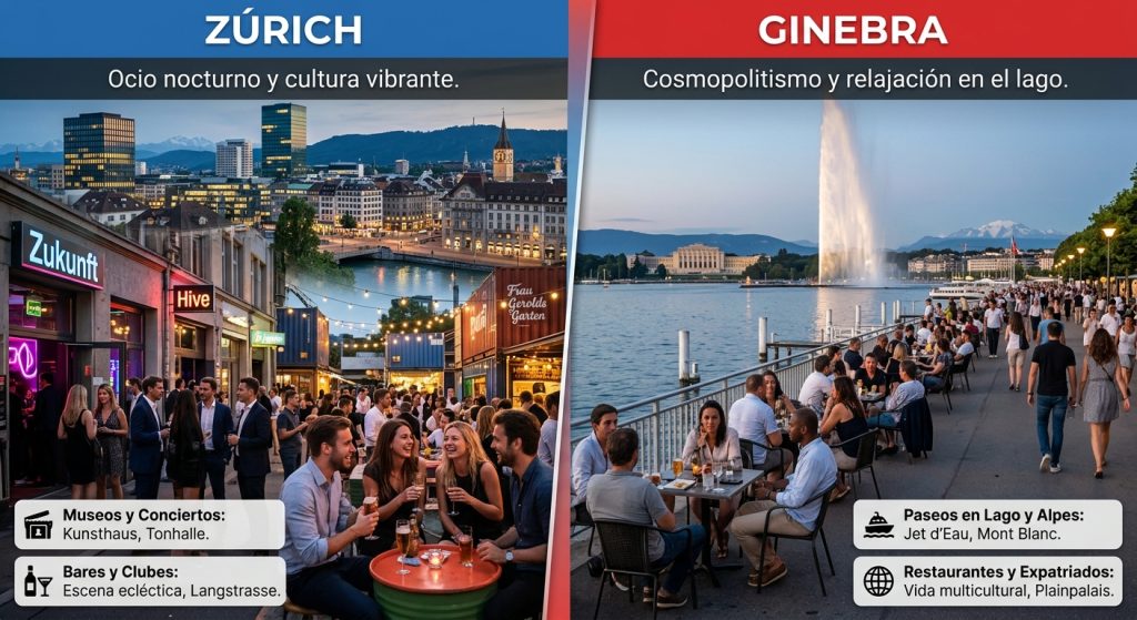 Comparativa de ocio y vida social entre Zúrich y Ginebra