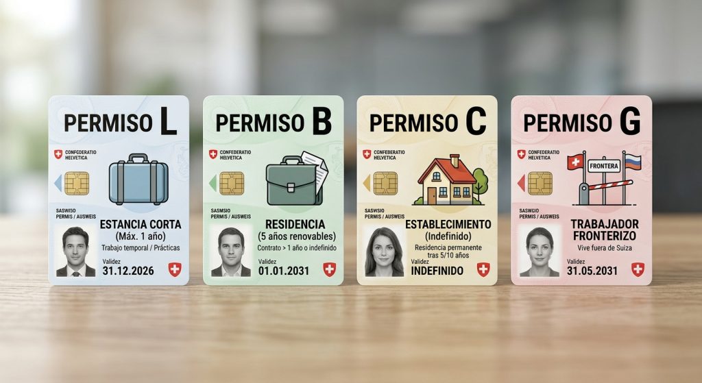 Tipos de permiso de residencia en Suiza para españoles: L, B, C y G