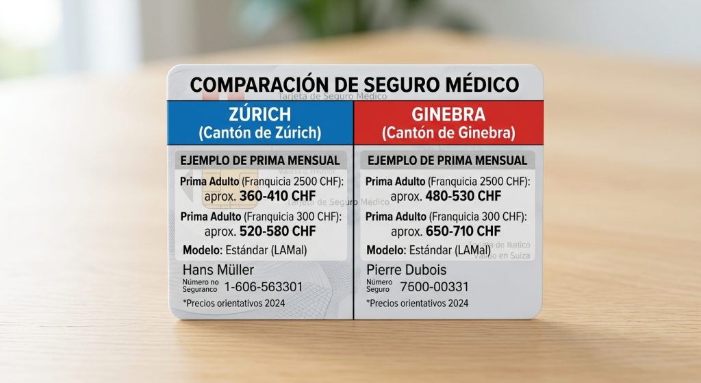Comparativa del precio del seguro médico entre Zúrich y Ginebra